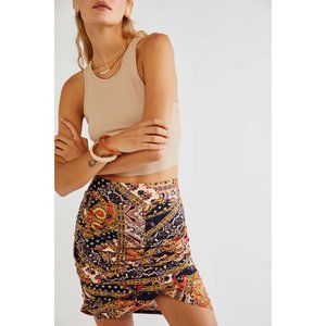 NWOT Free People She's Something Else Printed Mini Skirt / Black Combo